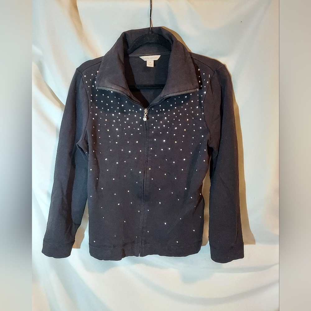 Laura Ashley Black Cotton Blend Studded Knit Jacket - M